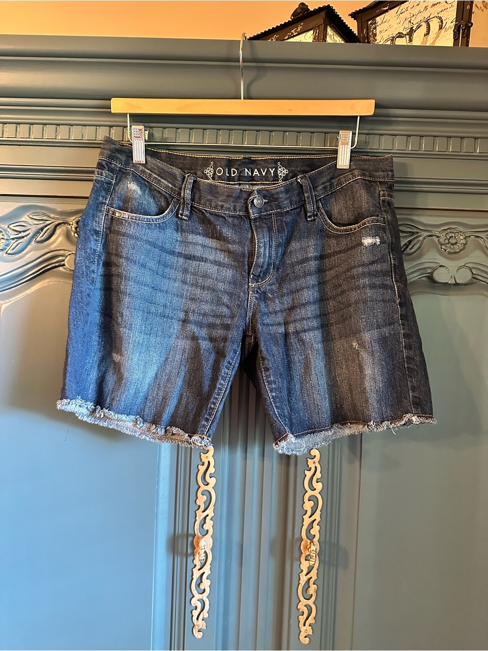 Old Navy Dark Blue Frayed Hem Denim Shorts